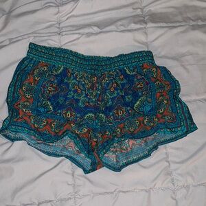 Gypsies & Moondust Blue and Orange Patterned Shorts